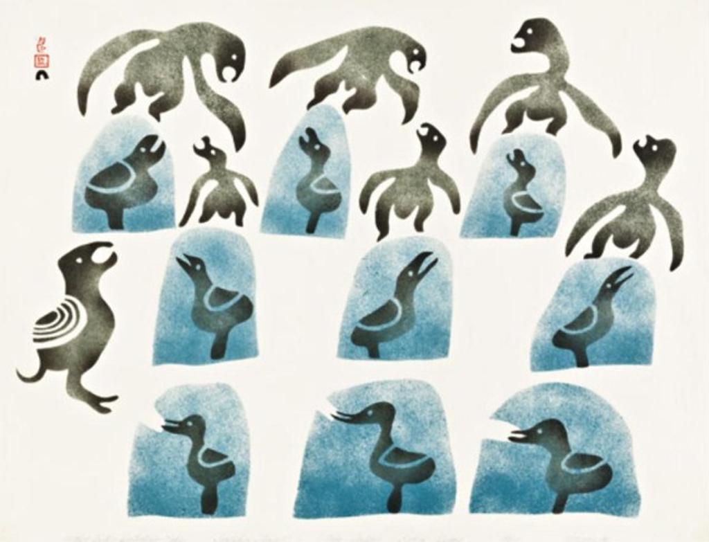Pitseolak Ashoona (1904-1983) - Mother Birds Protecting Eggs, 1961 #32, ed. 50, upper and lower margins trimmed