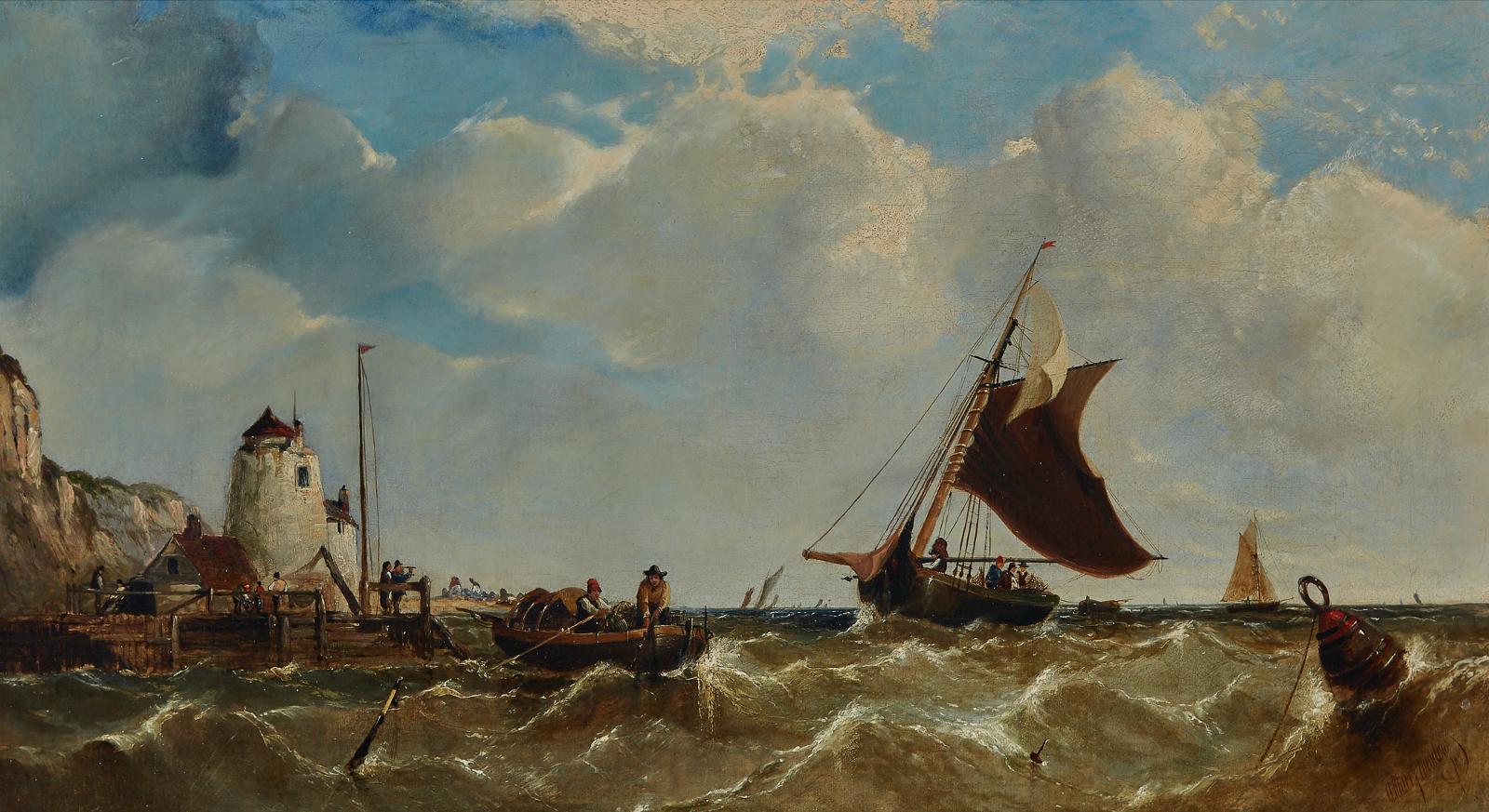 Arthur Joseph Meadows (1843-1907) - Fishing Boats Coming And Going From A Busy Harbour, 1862