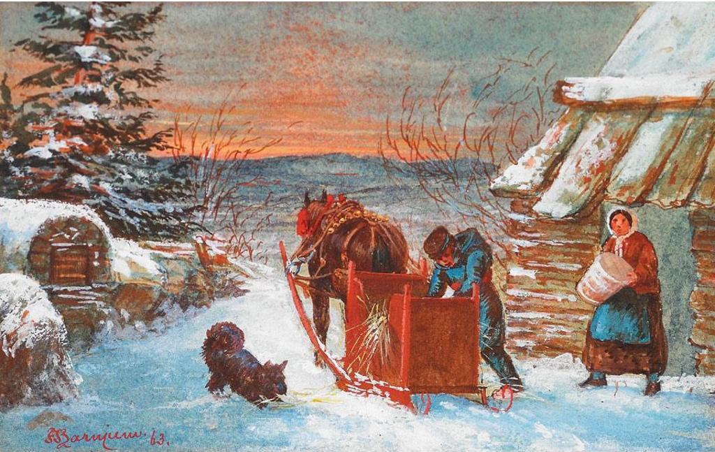 Frederick Samuel Barnjum (1858-1887) - Preparing The Sleigh For Market