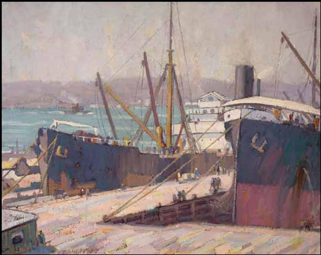 Peter Clapham (P.C.) Sheppard (1882-1965) - Docked Freighters