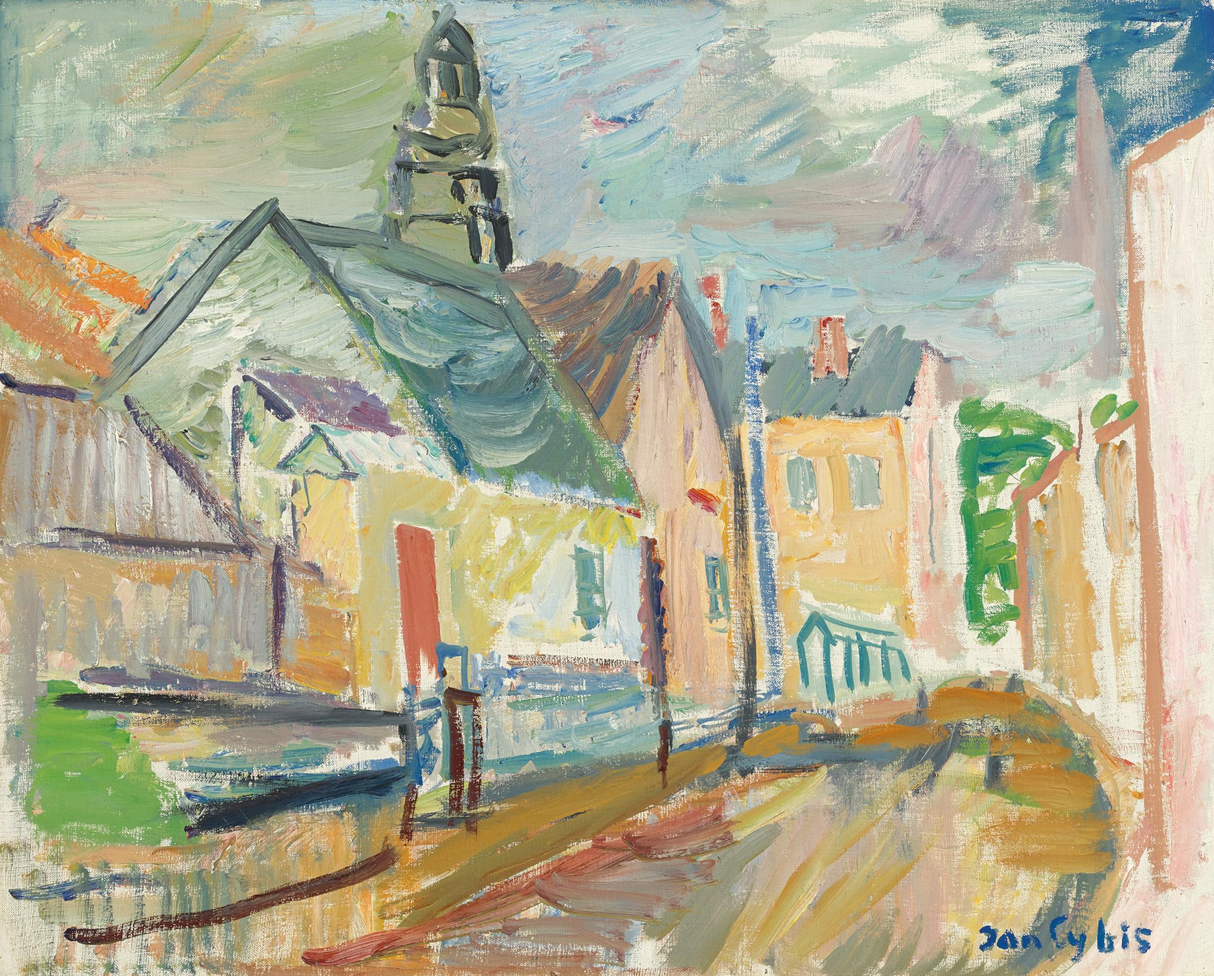 Jan Cybis (1897-1972) - Untitled (Yellow Houses in Nowy Sacz), 1958
