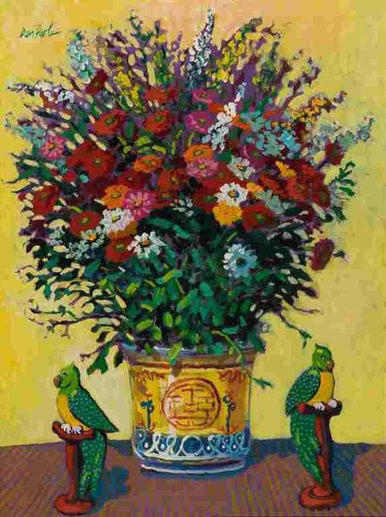 Dan Poole (1941) - Flowers and Parrots (1989)