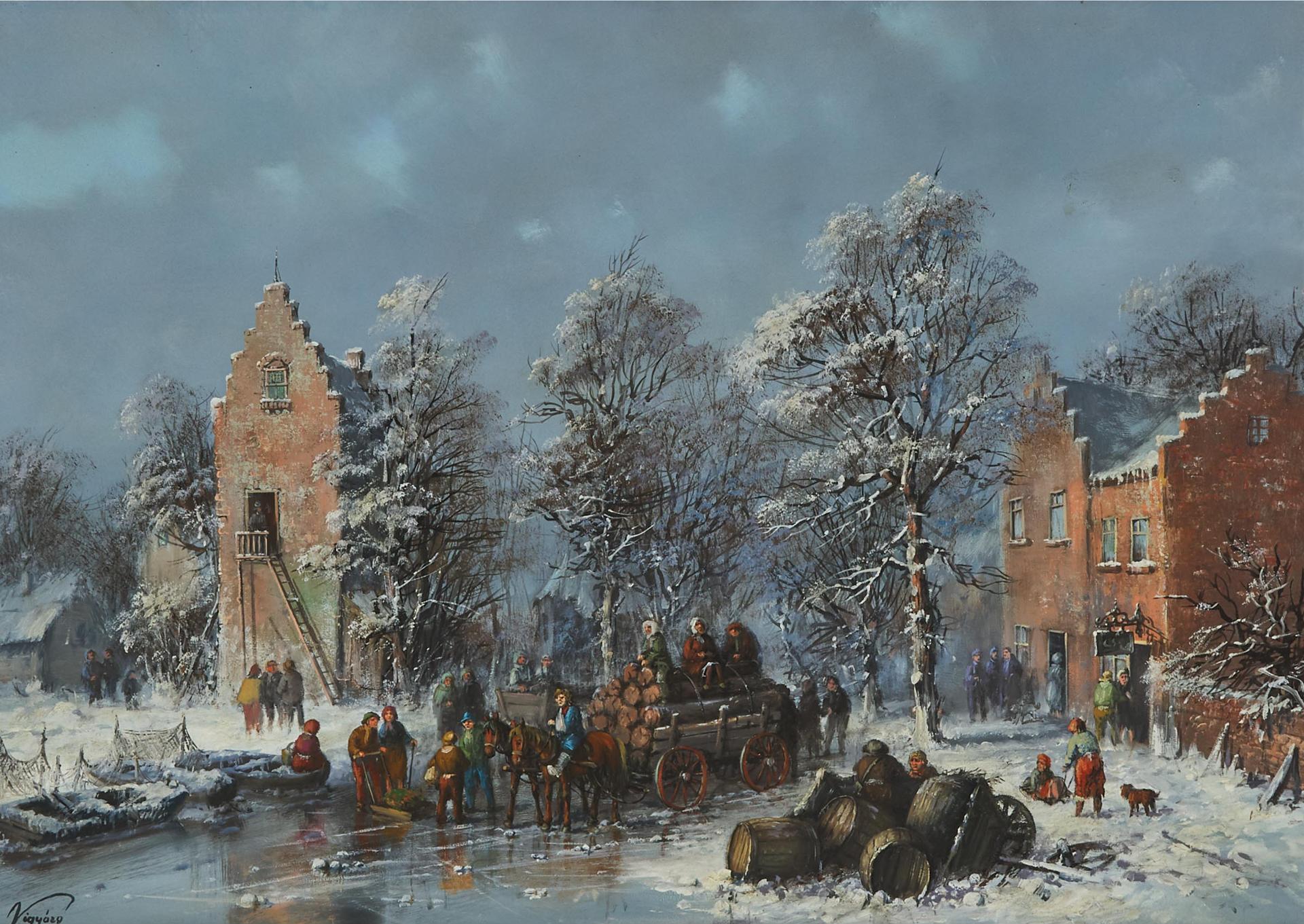 Laszlo Vigyazo - Villagers On Frozen Pond; Villagers Loading Kegs