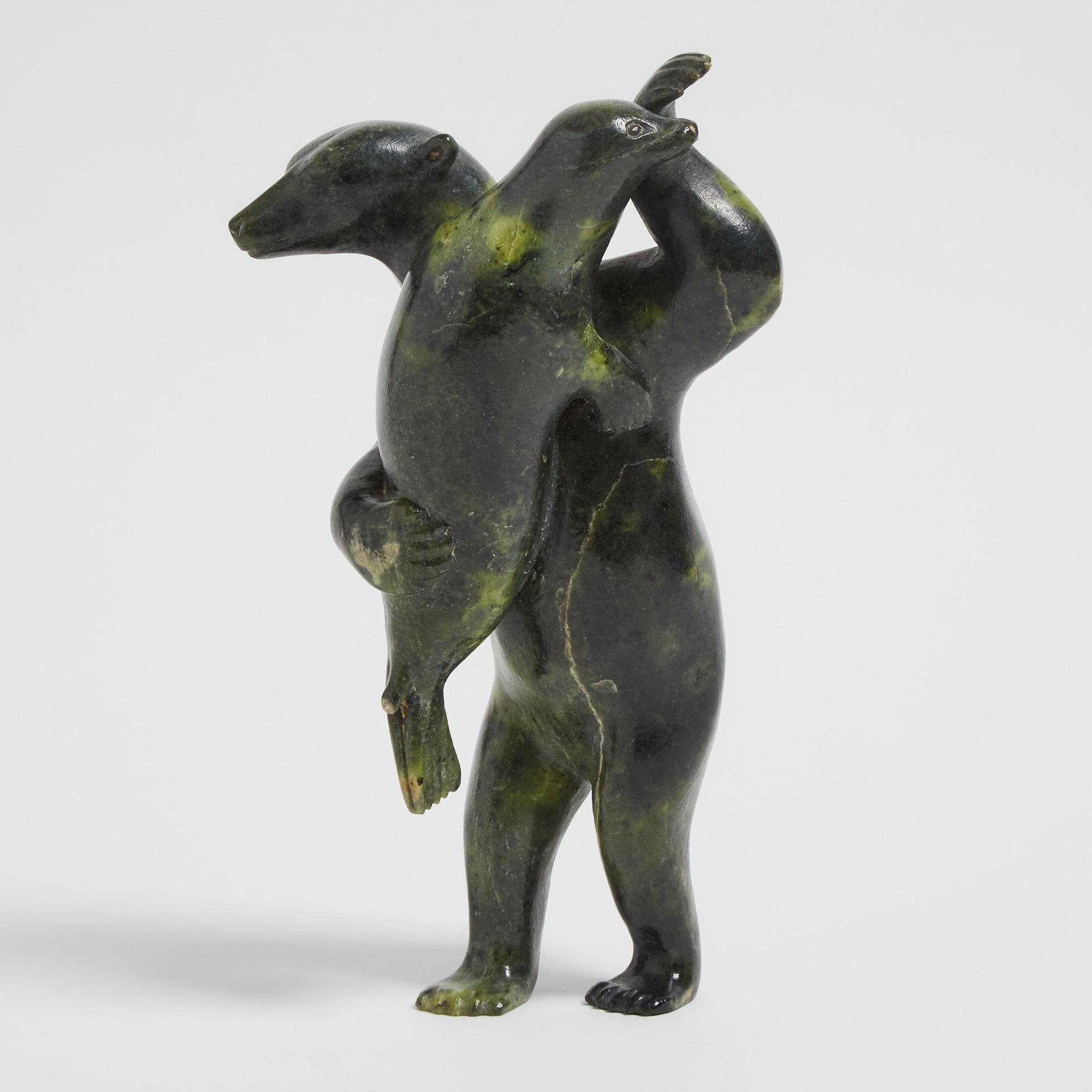 Henry Evaluardjuk (1923-2007) - Polar Bear Holding Seal