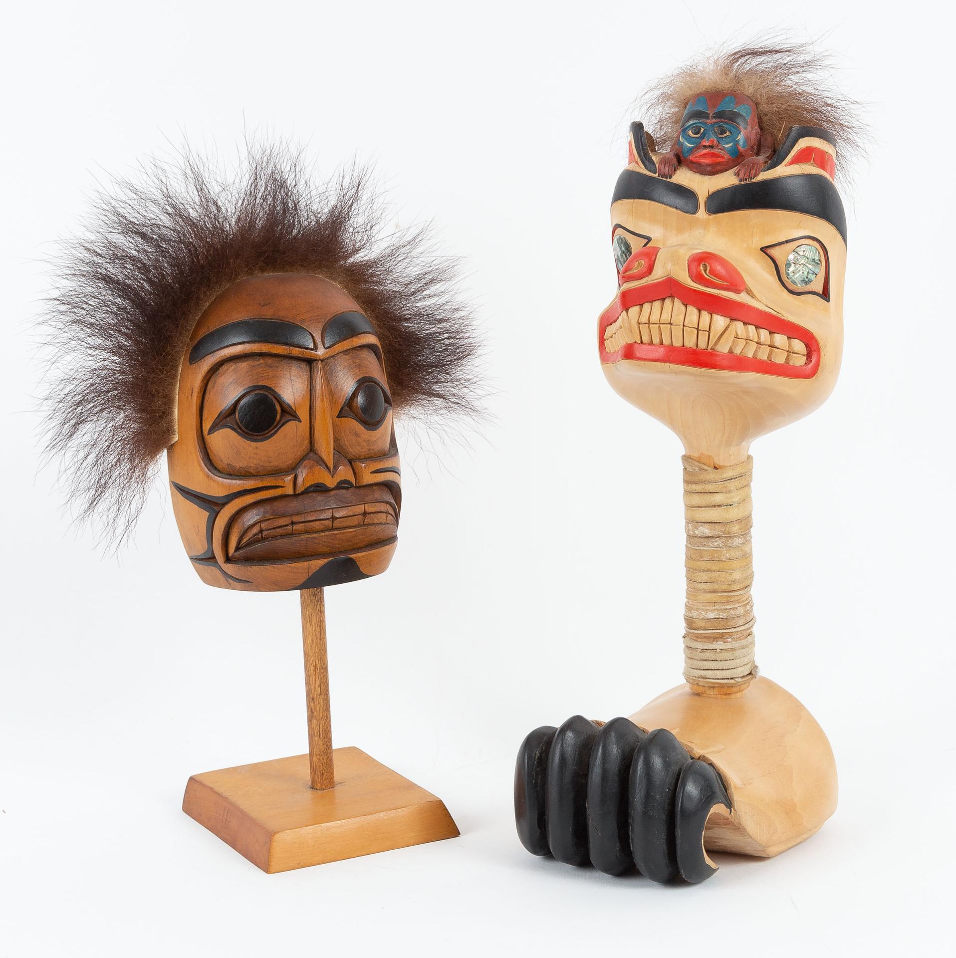 Reg Williams (1947) - Bear Rattle And Sasquatch Mask On Stand