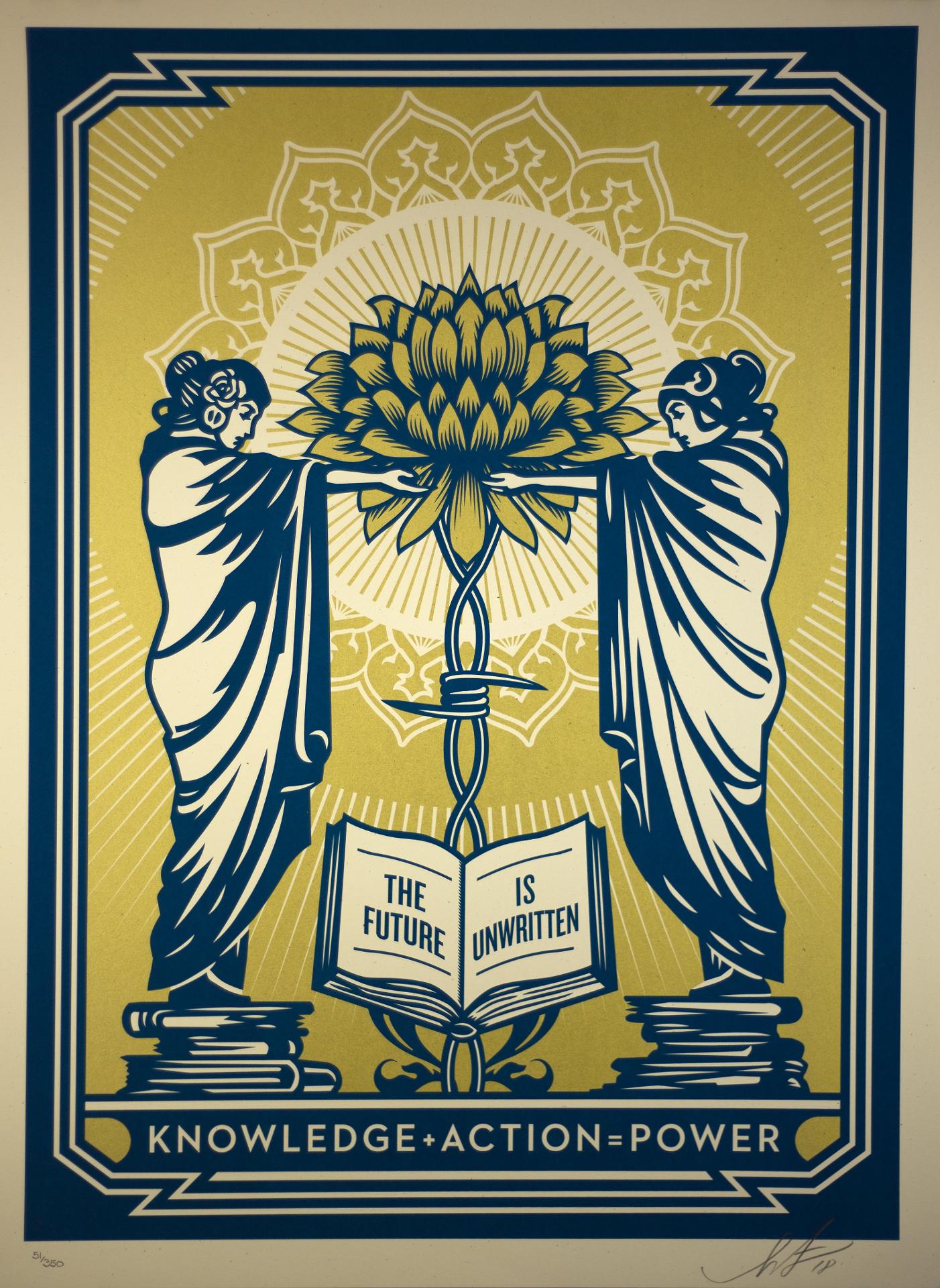 Shepard Fairey (1970) - Knowledge Action Power (Blue/Gold), 2018