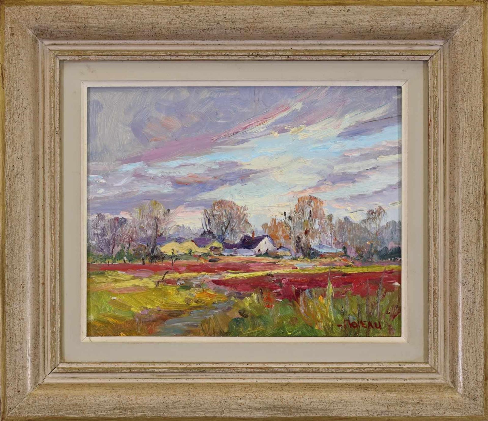Francine Noreau (1941-2020) - Untitled, Houses and Fields Under a Dramatic Sky