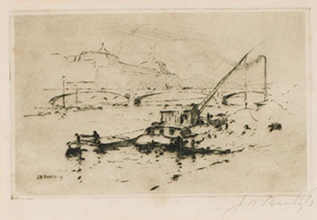 John William (J.W.) Beatty (1869-1941) - River With Barge