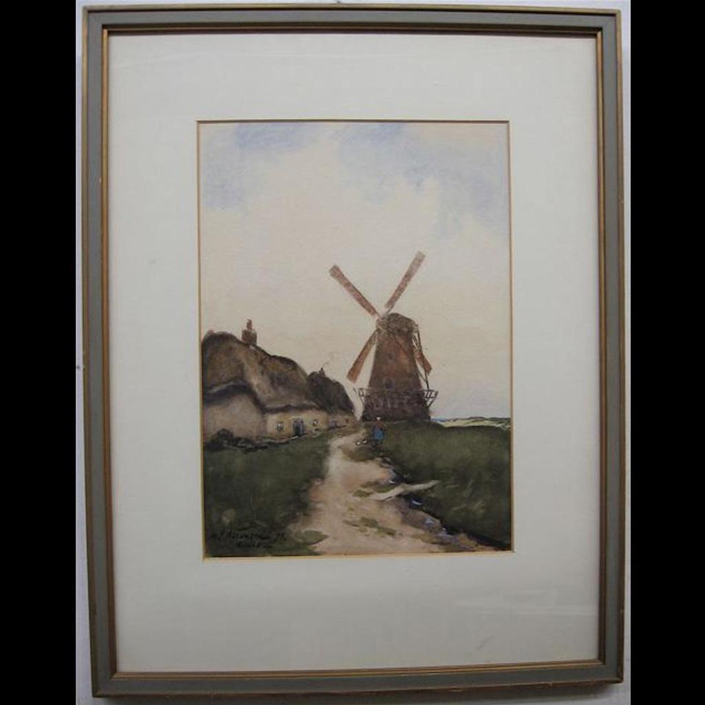 William Edwin Atkinson (1862-1926) - Figure With Ducks By Cottages And Windmill