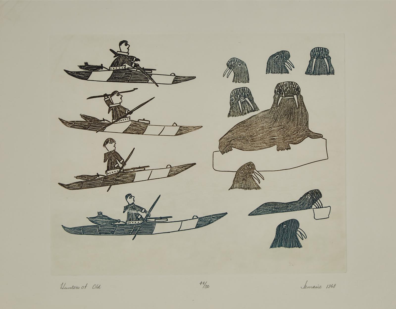 Jamasie Teevee (1910-1985) - Hunters Of Old