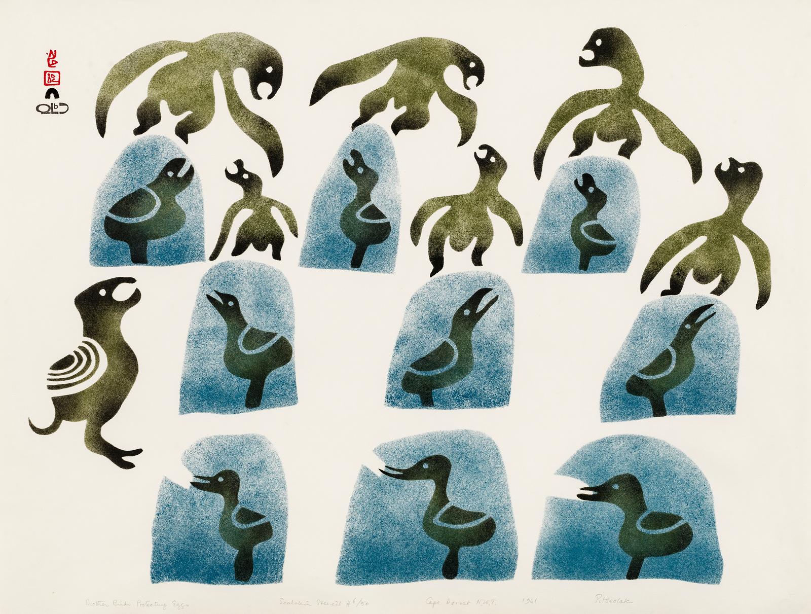 Pitseolak Ashoona (1904-1983) - Mother Birds Protecting Eggs