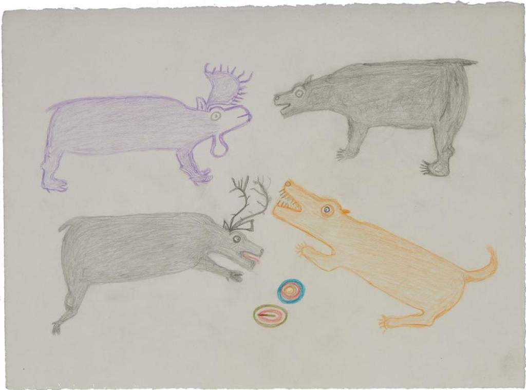 Bessie Iquginnaaq (1912-2009) - Untitled (Bear And Wolf Confronting Caribou)