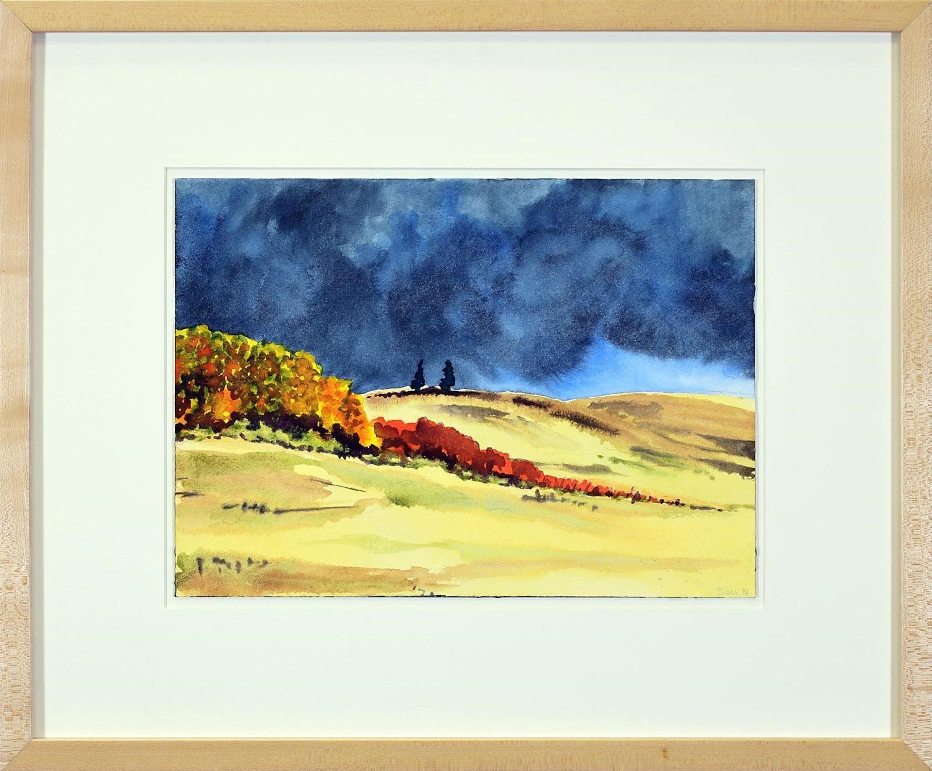 Jan Serr (1943) - Untitled, Dark Sky over Autumn Trees; 1981