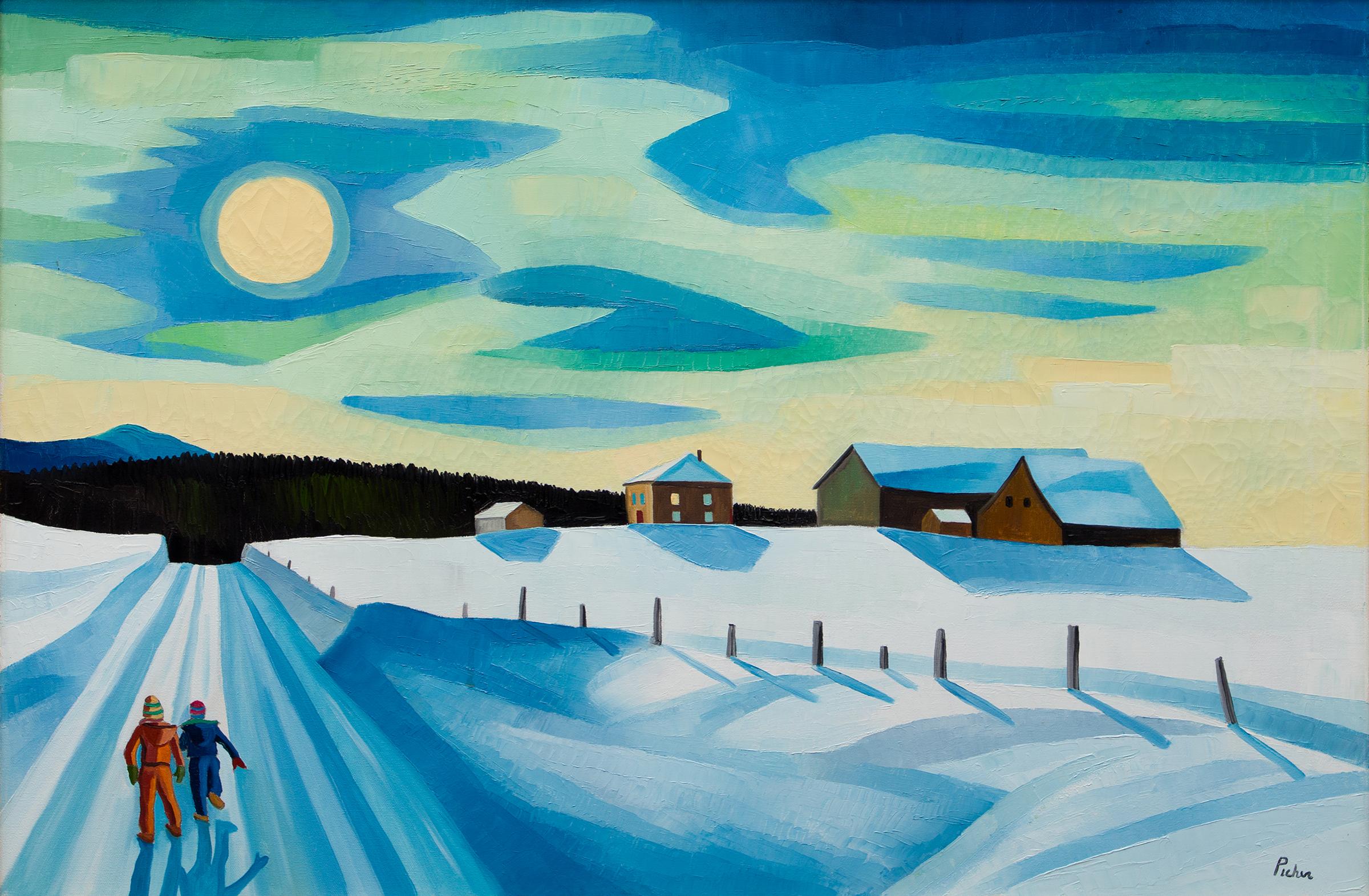 Claude Picher (1927-1998) - Retour de l'école, rang #9, St-Léandre, 1989