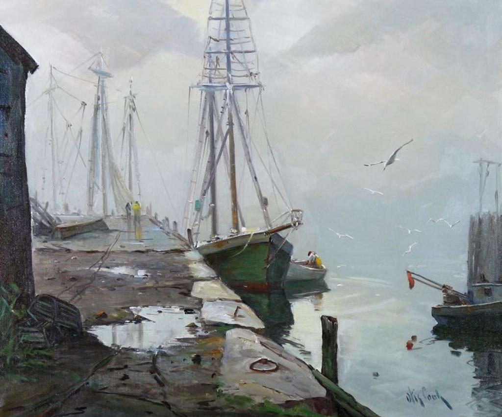 Otis Pierce Cook (1900-1980) - Harbour Scene With Docked Sailing Boats