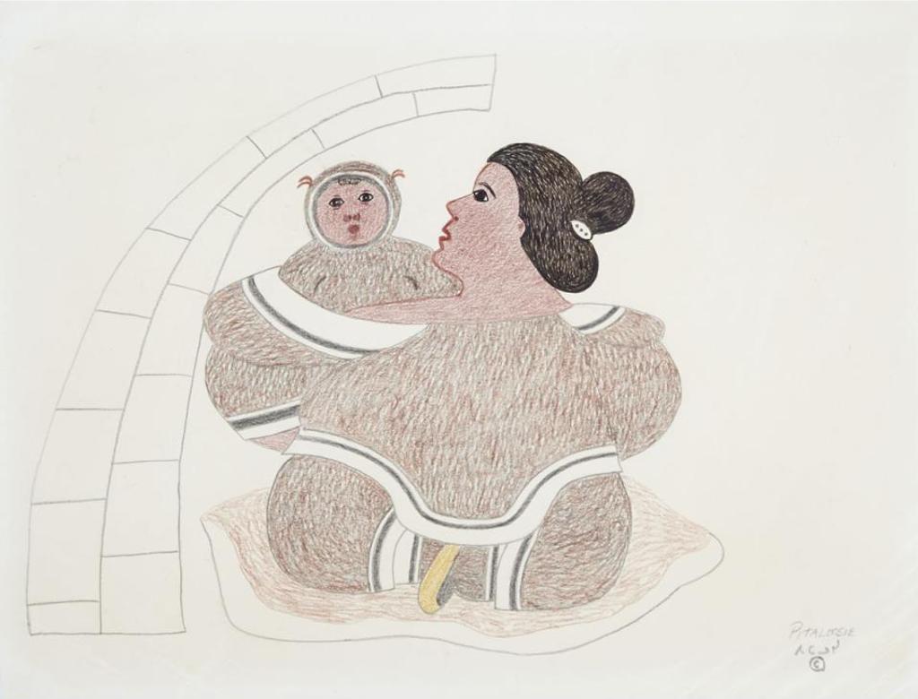 Pitaloosie Saila (1942-2021) - Untitled (Interior Igloo Scene With Mother And Child)