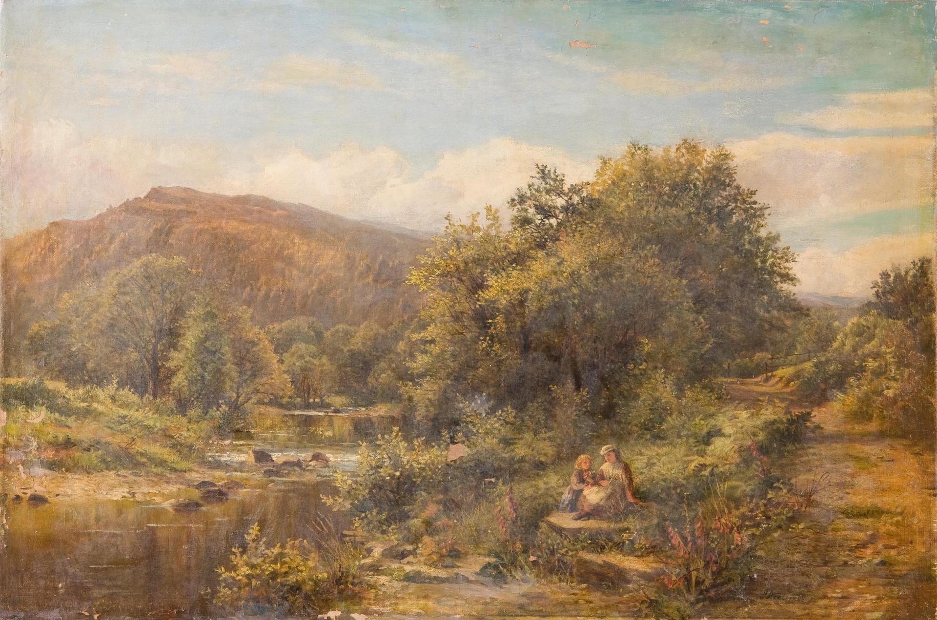 James Peel (1811-1906) - Two girls gathering flowers by a mountain stream