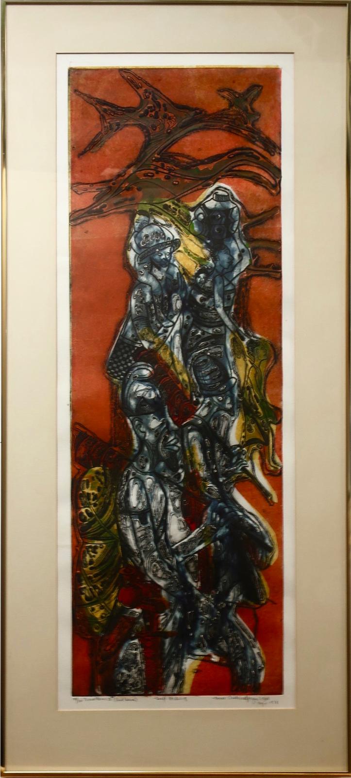 Bruce Onobrakpeya (1932) - Travellers Ii (Red Base)