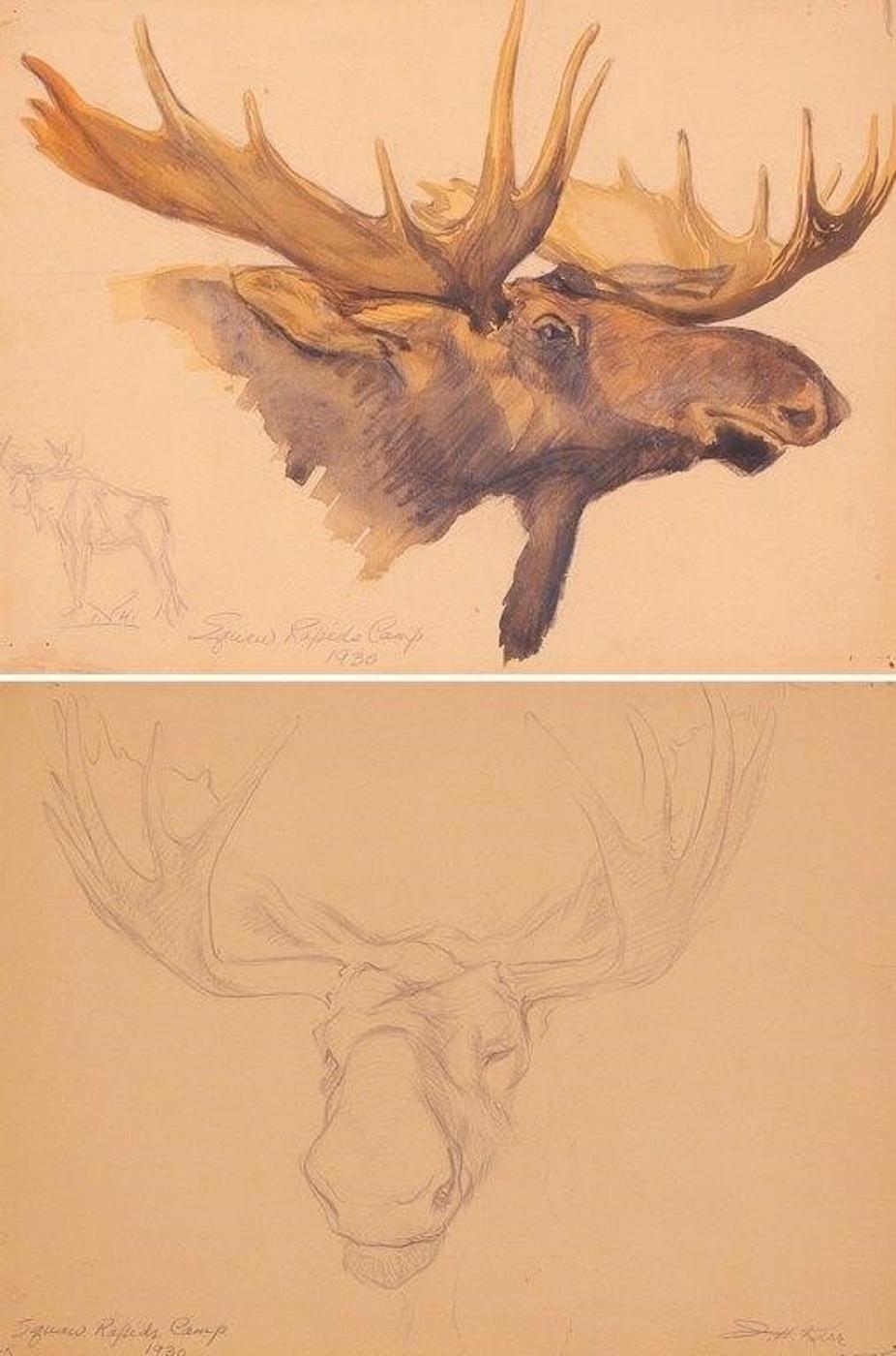 Illingworth Holey (Buck) Kerr (1905-1989) - Moose Study (Squaw Rapids Camp); 1930
