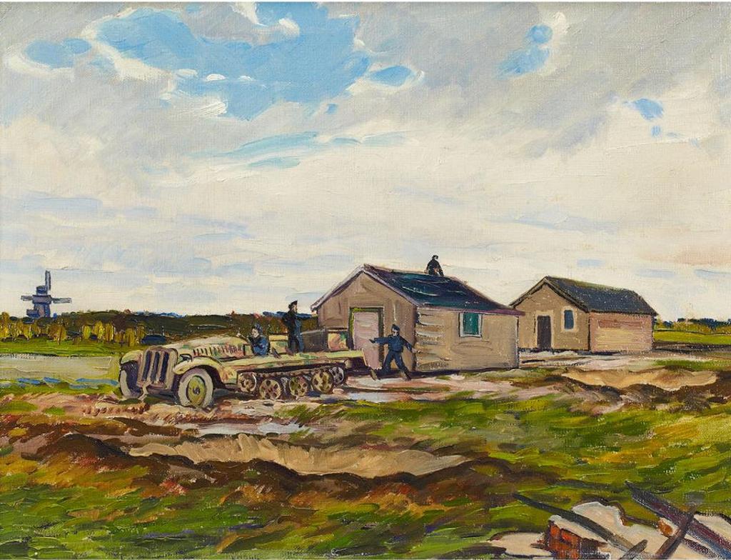 Adolphus George Broomfield (1906-1992) - ?german 1/2 Track Troop Carrier Getting Ready For Winter At Eindhoven, Holland, 1944
