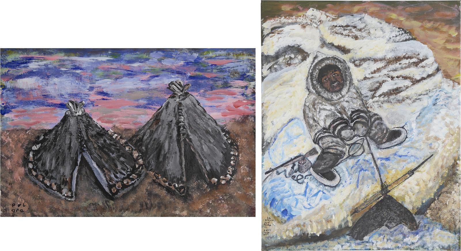 Kiawak (Kiugak) Ashoona (1933-2014) - Summer Tents; Remembering Seal Hunting With Qaqaq
