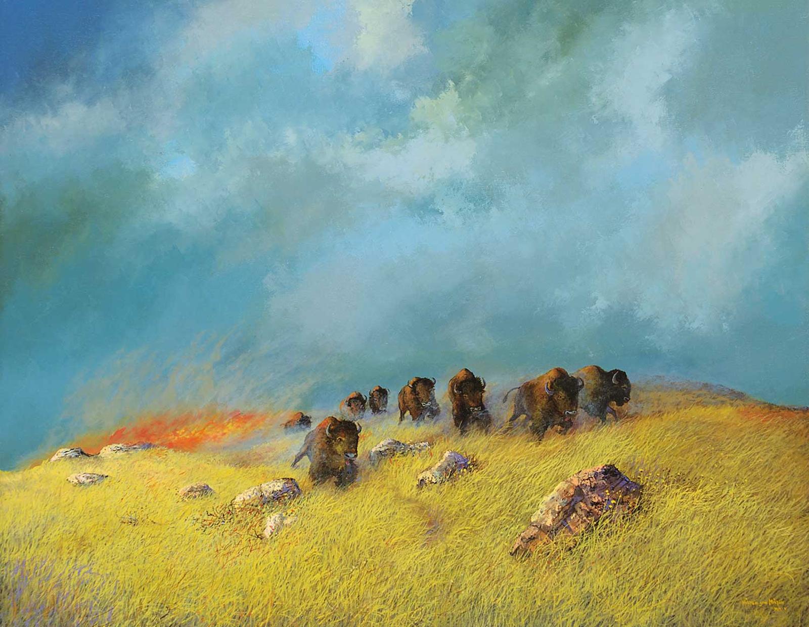 Milton Achtimichuk (1935) - Untitled - Stampeding Buffalo