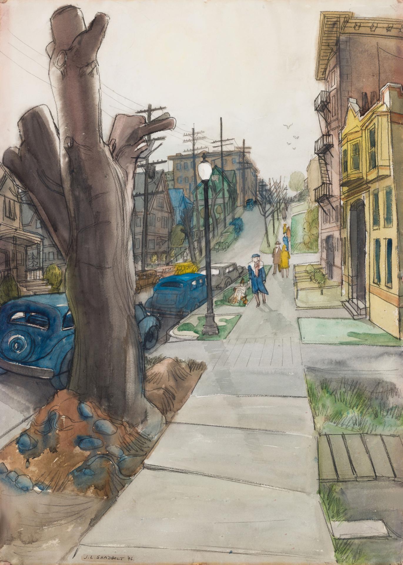 Jack Leaonard Shadbolt (1909-1998) - Thurlow Street, Sunday Morning