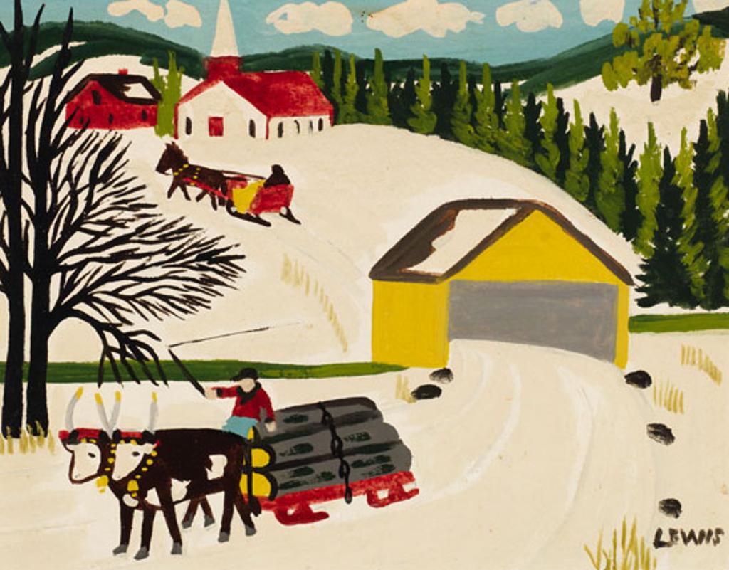 Maud Kathleen Lewis (1903-1970) - Oxen and Logs on Country Road