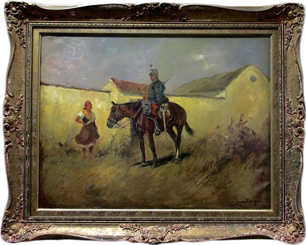 Ede Lengyel-Rheinfuss (1873-1942) - Untitled (Officer And Village Woman Chatting)