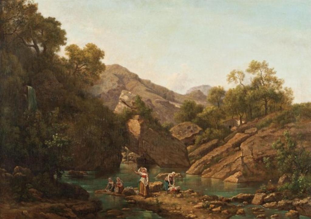 Jean-Victor Bertin (1767-1842) - Washing Laundry in An Alpin Stream
