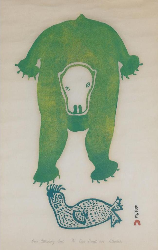 Pitseolak Ashoona (1904-1983) - Bear Attacking Seal