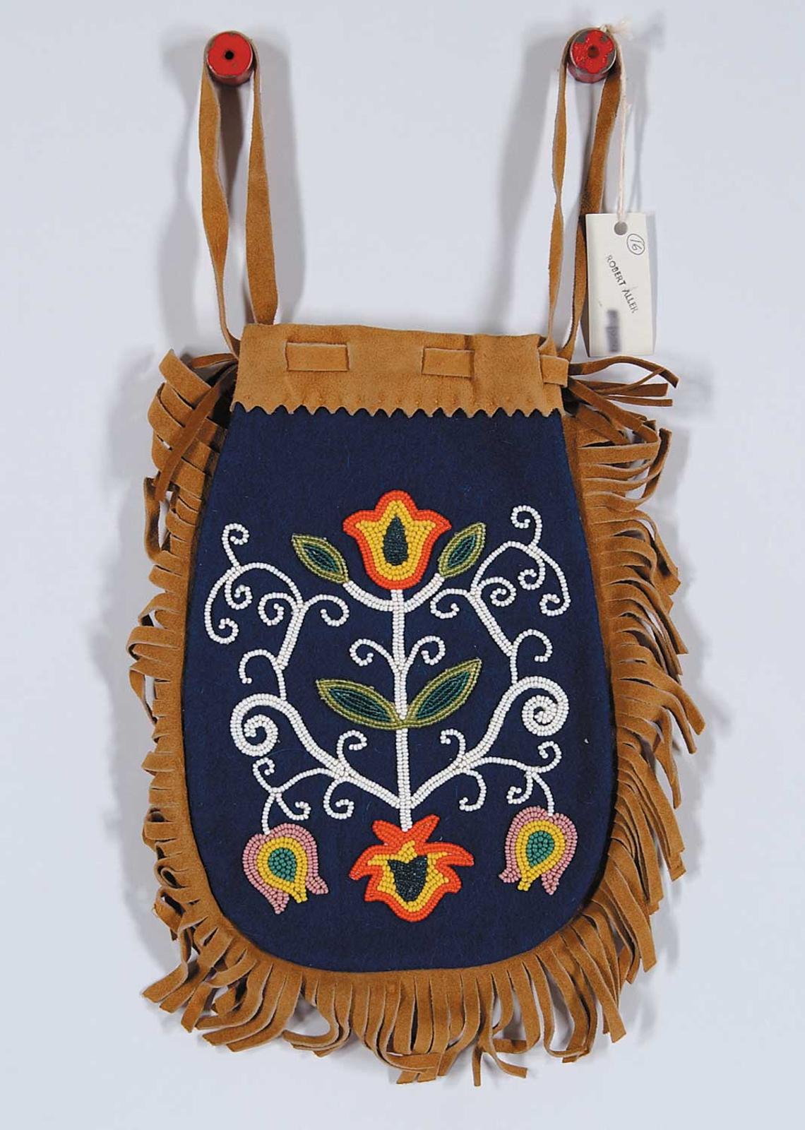 Aller - Untitled - Moose Hide Purse with Beading on Blue Felt