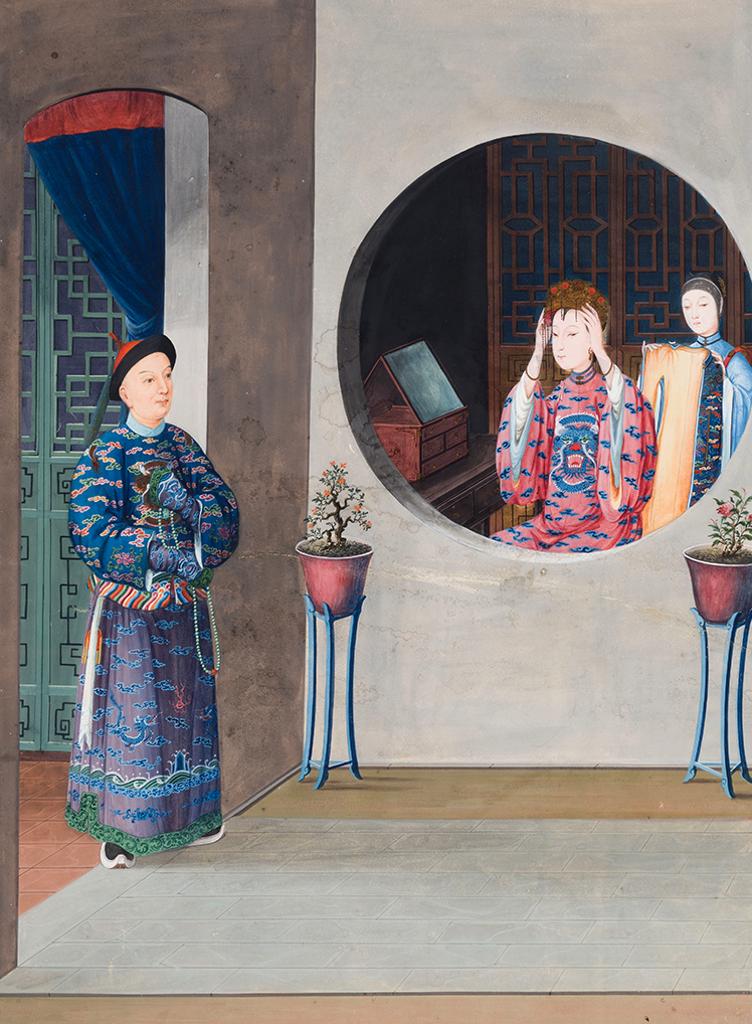 Chinese Art - Chinese Export Painting of an Interior, Early 19th Century