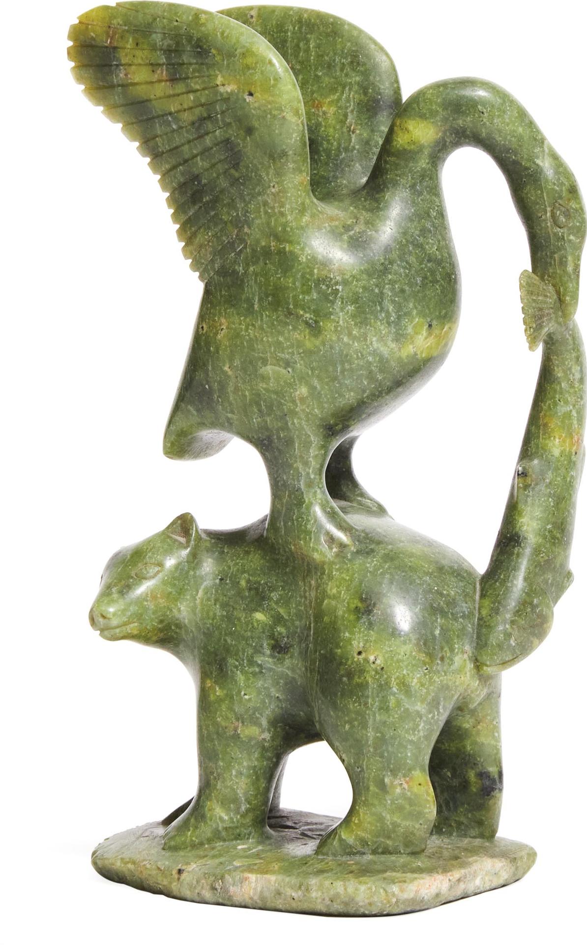 Abraham Etungat (1911-1999) - Bird And Fish Atop Bear, Circa 1978