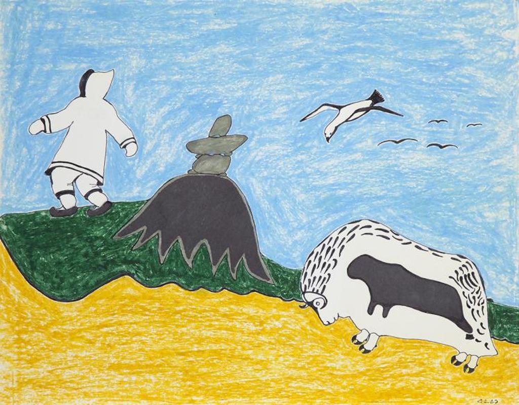 Ann Anaituq - Man, Inukshuk and Walrus