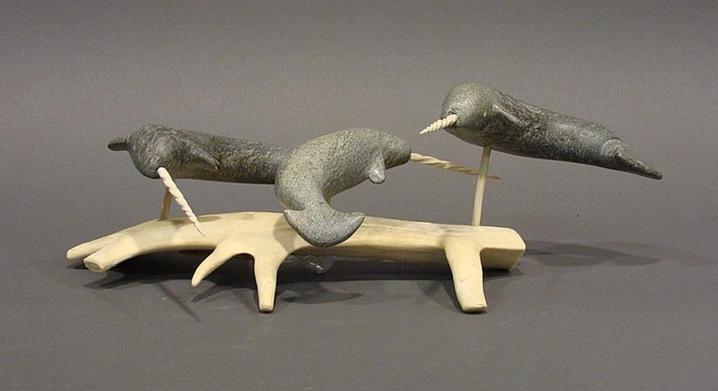 Kringayark Repulse - three soapstone carvings of narwhal with