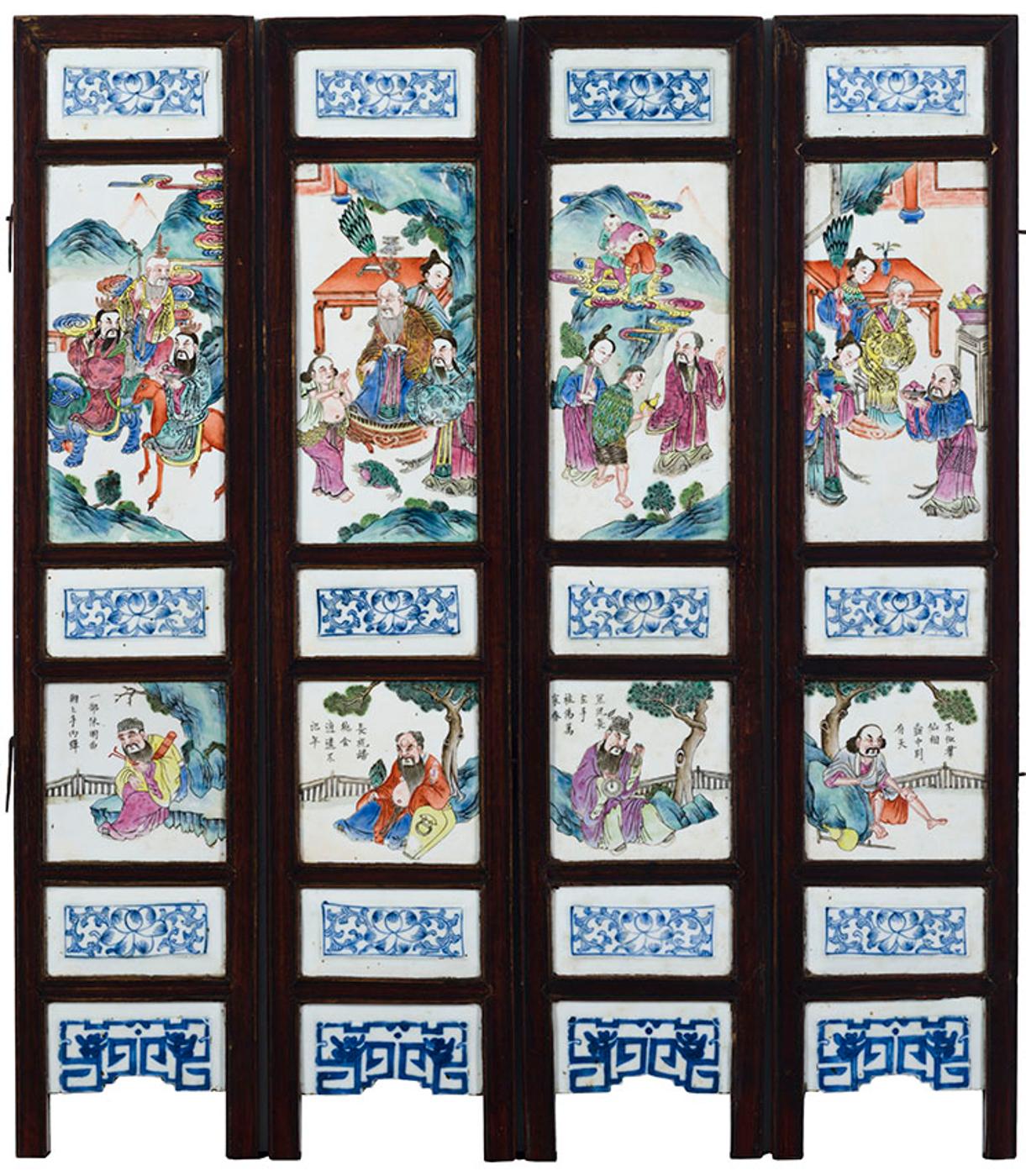 Chinese Art - A Chinese Four Panel Porcelain 'Immortals' Screen, Early 20th Century