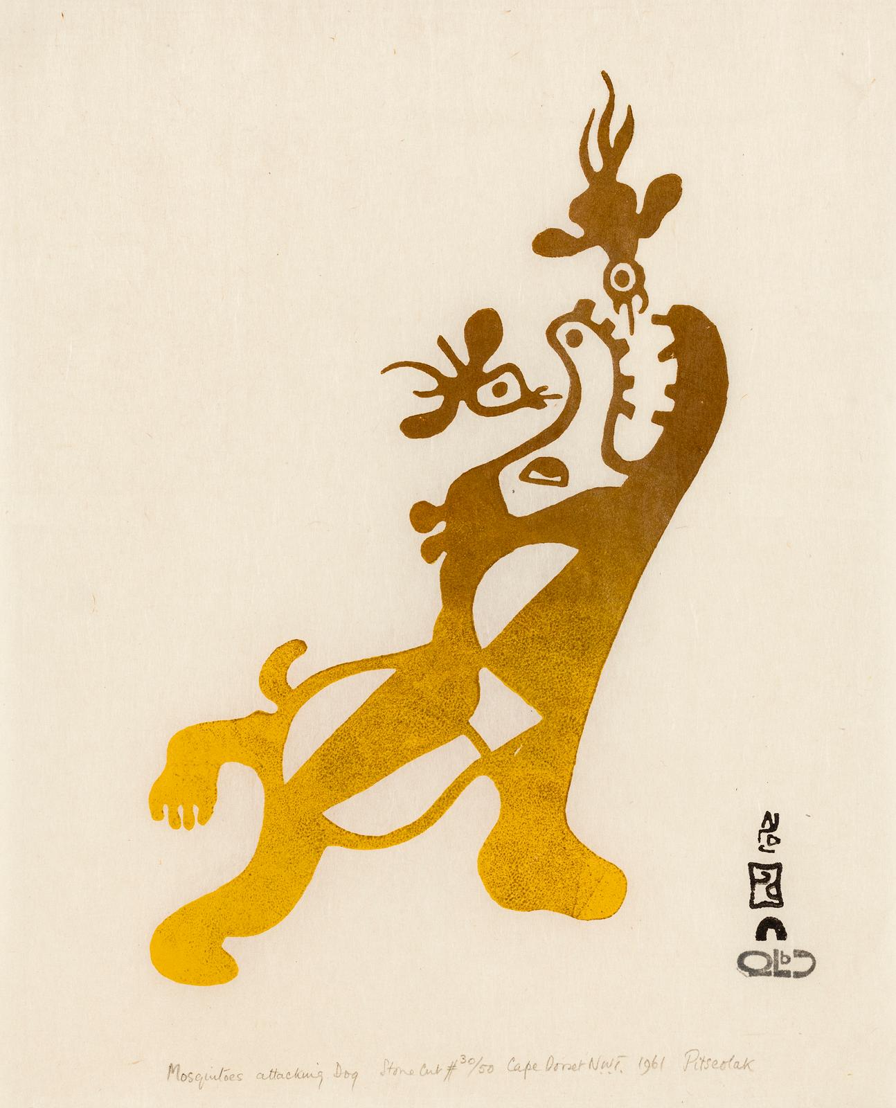 Pitseolak Ashoona (1904-1983) - Mosquitos Attacking Dog