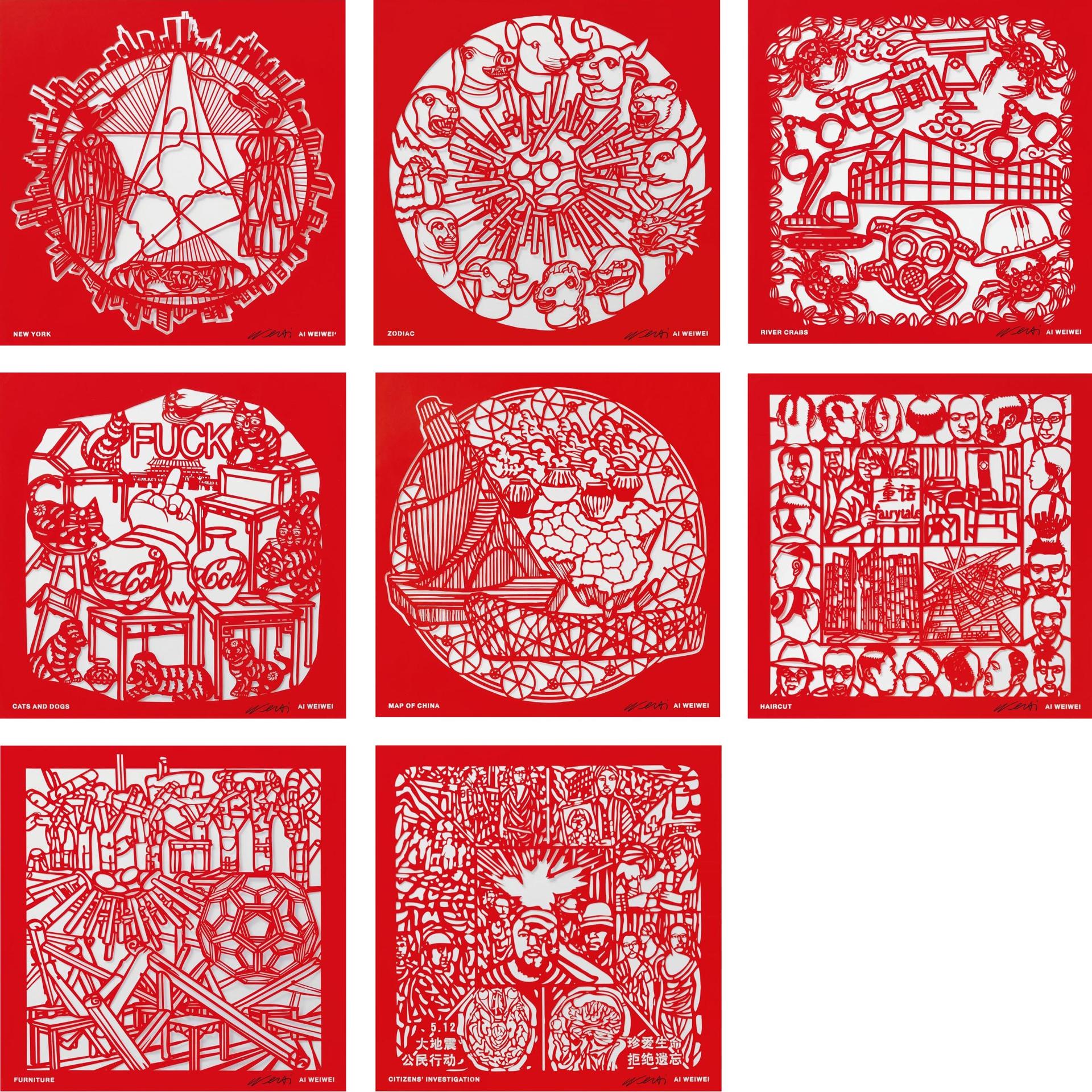 Ai Weiwei (1957) - The Papercut Portfolio (New York, Cats And Dogs, Map Of China, Furniture, Haircut, Citizens Investigation, River Crabs And Zodiac), 2019