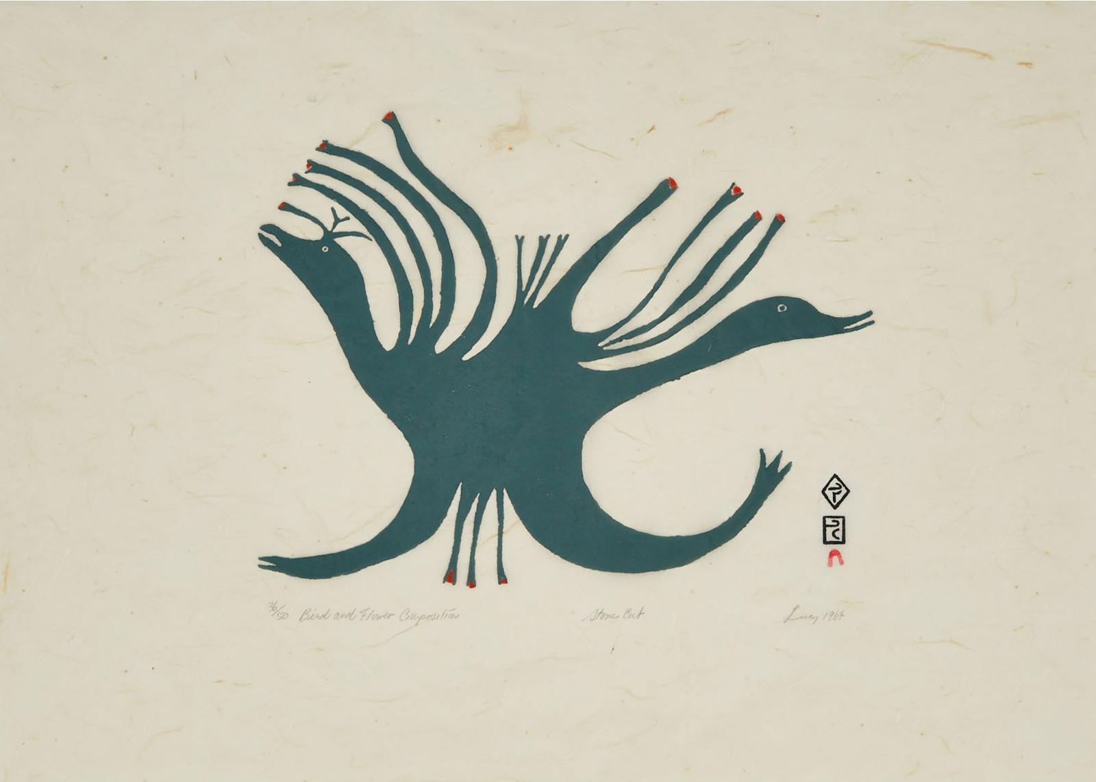Lucy Qinnuayuak (1915-1982) - Bird And Flower Composition