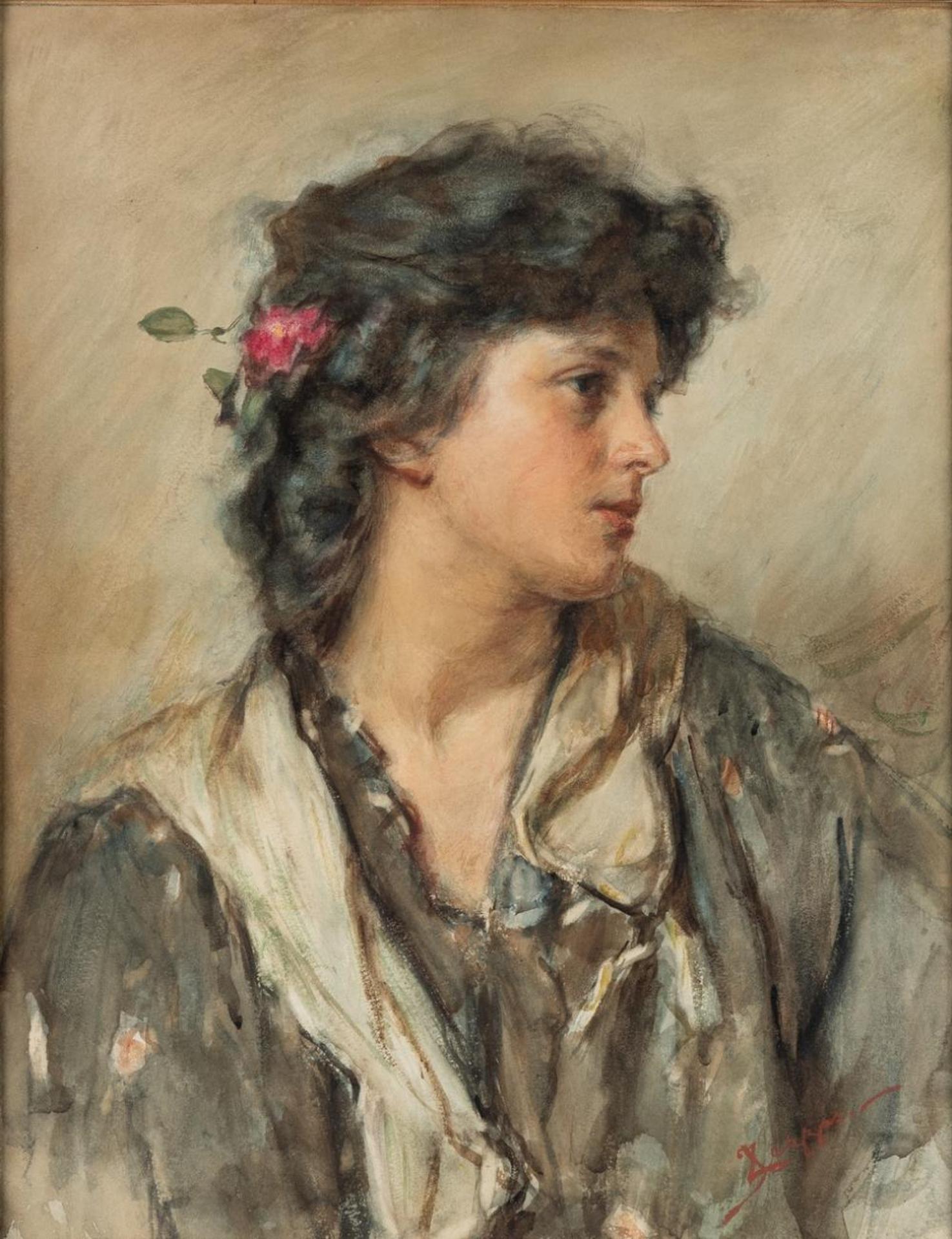 Alessandro Zezzos (1848-1913) - Portrait of a Woman with Dark Hair