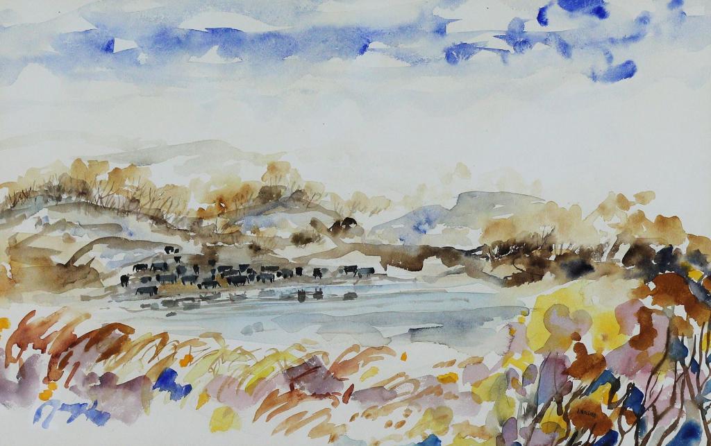 Janet Mitchell (1915-1998) - Cattle By The Watering Hole