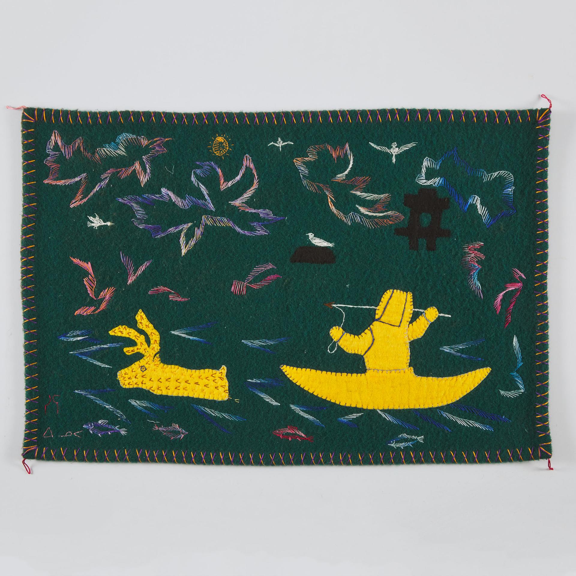 Jessie Ukpatauyaq Kenalogak (1951) - Untitled (Hunter With Swimming Caribou)
