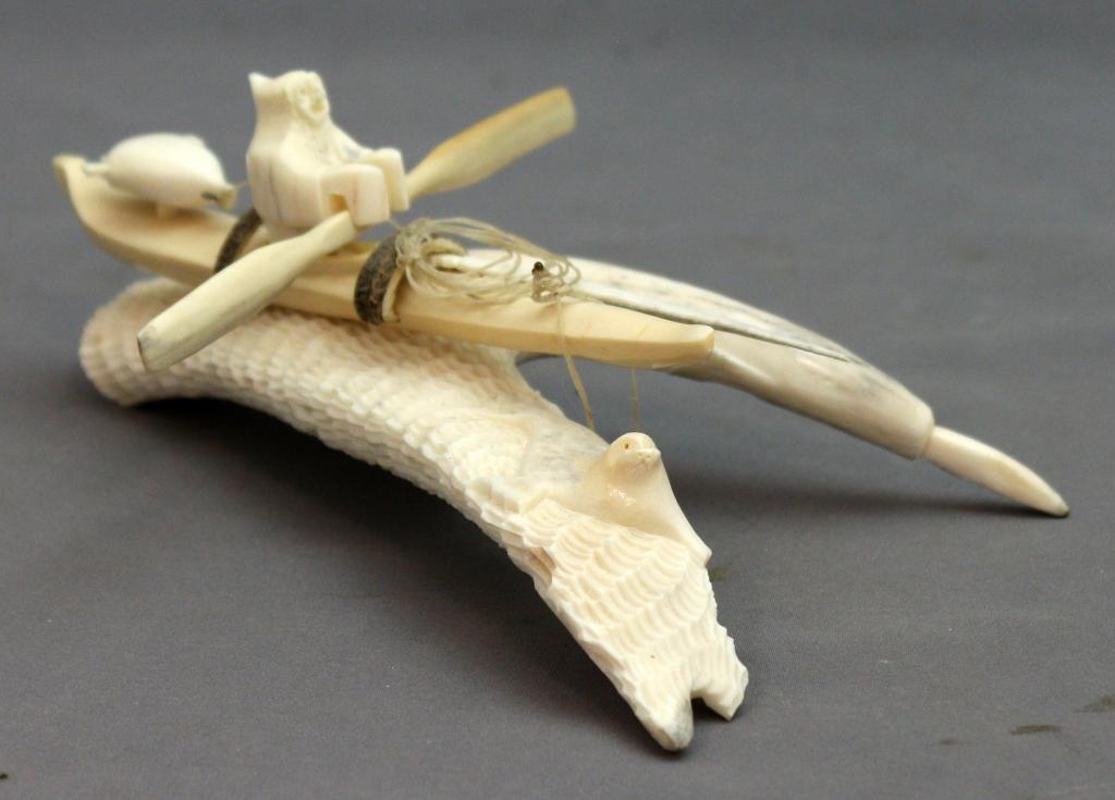 Jassie Keyookta (1969) - -untitled, Inuk with Kayak