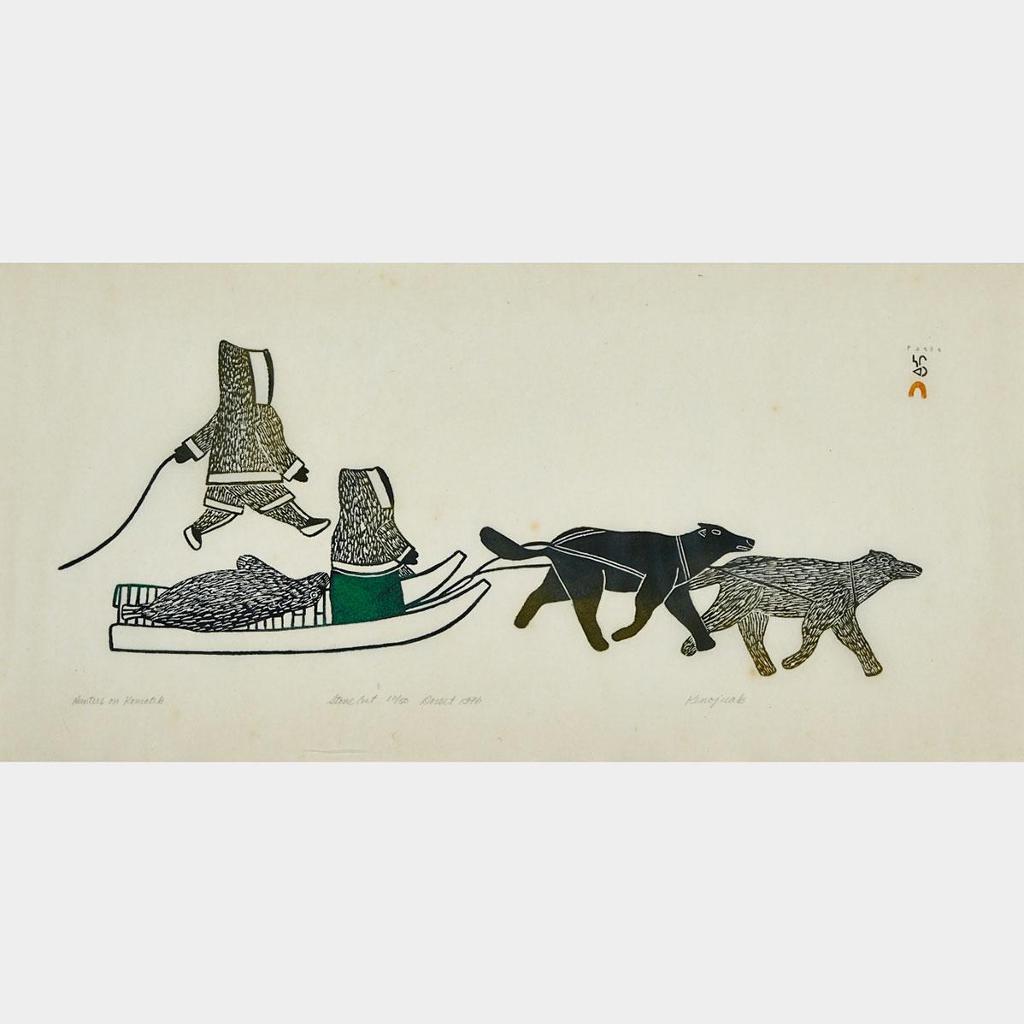 Kenojuak Ashevak (1927-2013) - Hunters On Komatik