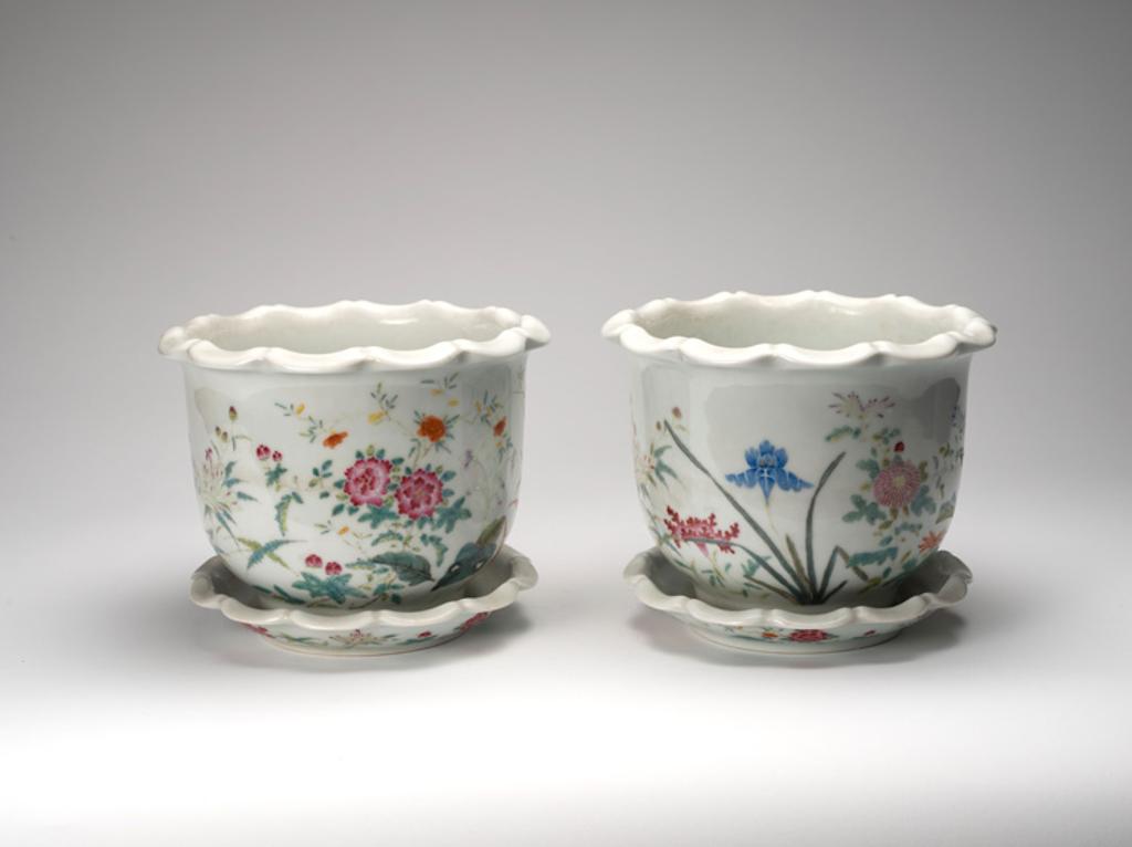 Chinese Art - A Pair of Famille Rose Floral Planters, Yongzheng Mark