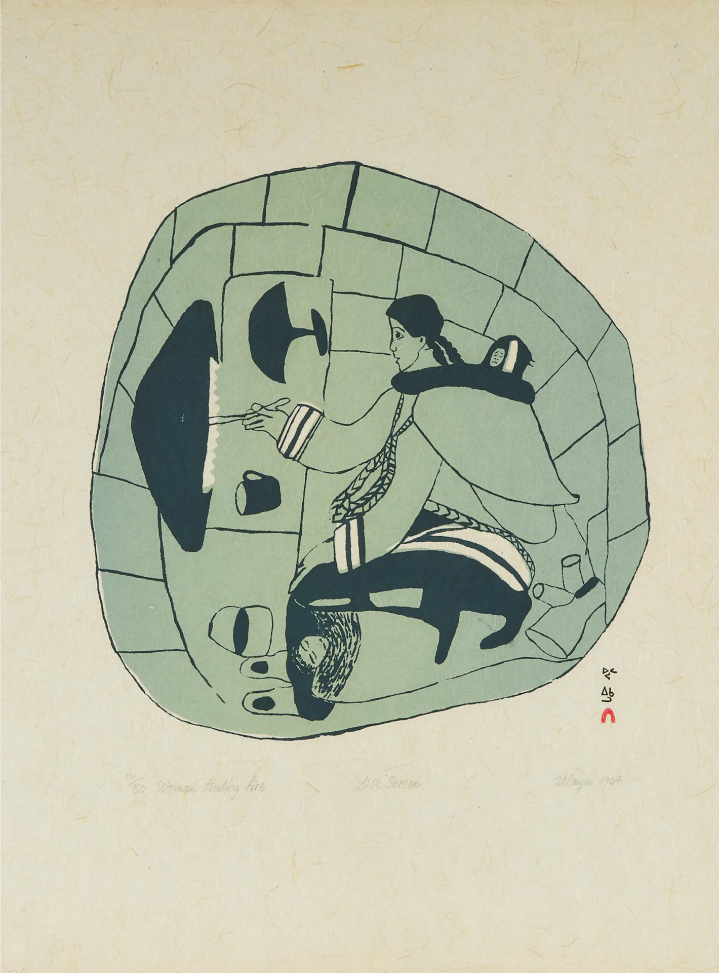 Ulayu Pingwartok (1904-1978) - Woman Tending Fire