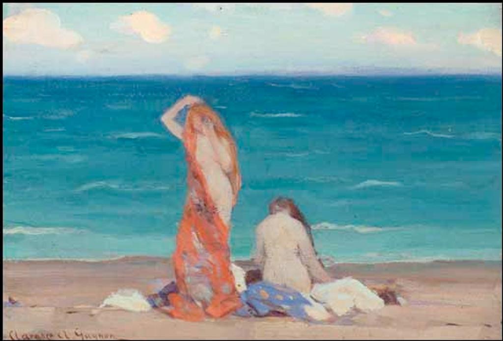 Clarence Alphonse Gagnon (1881-1942) - Two Nymphs on the Beach / White Painted Farmhouse (verso)