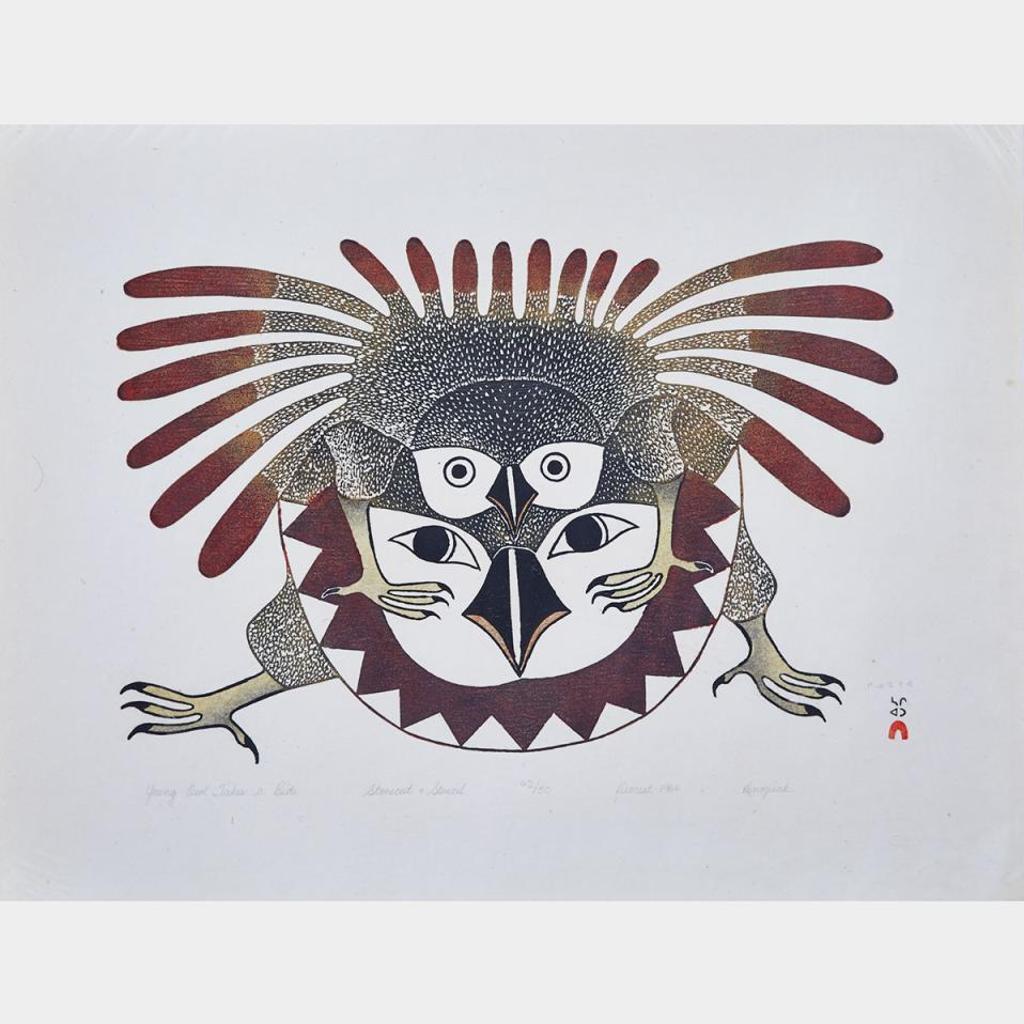Kenojuak Ashevak (1927-2013) - Young Owl Takes A Ride