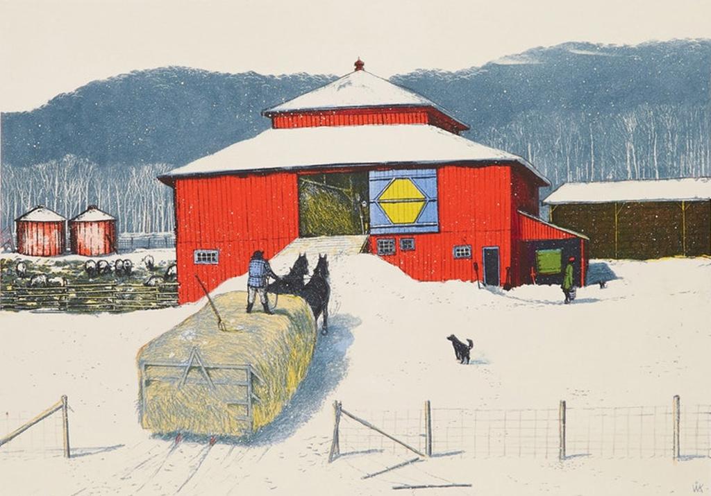 William Kurelek (1927-1977) - Snowfall Ending on Quebec-Ontario Border